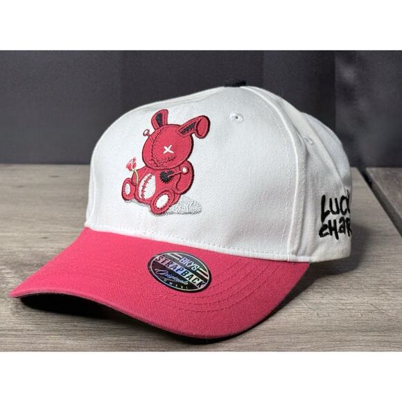 BKYS LUCKY CHARM ADJUSTABLE STRAPBACK HAT/CAP, RED/WHITE, BUNNY/ROSE - Picture 1 of 7
